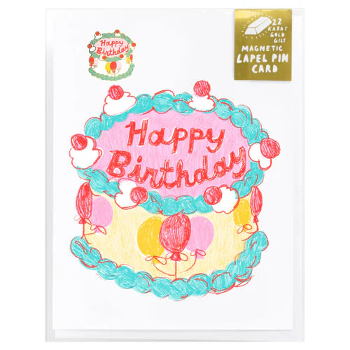 BIRTHDAY CAKE RISOGRAPH CARD WITH PIN