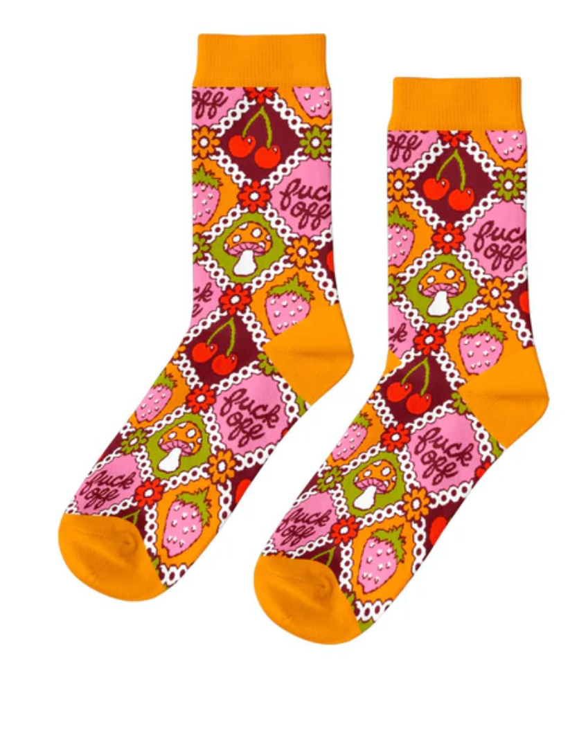 F* OFF RETRO WOMEN'S CREW SOCKS