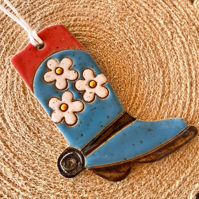CERAMIC WESTERN BOOT ORNAMENT