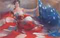 WOMAN DRAPED IN US FLAG MAGNET