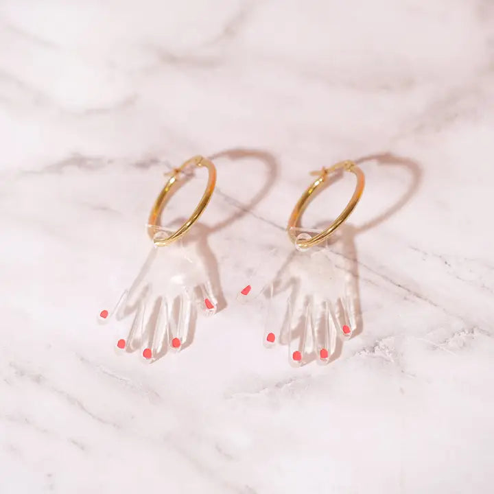 HAND EARRINGS- ACRYLIC AND GOLD HOOPS