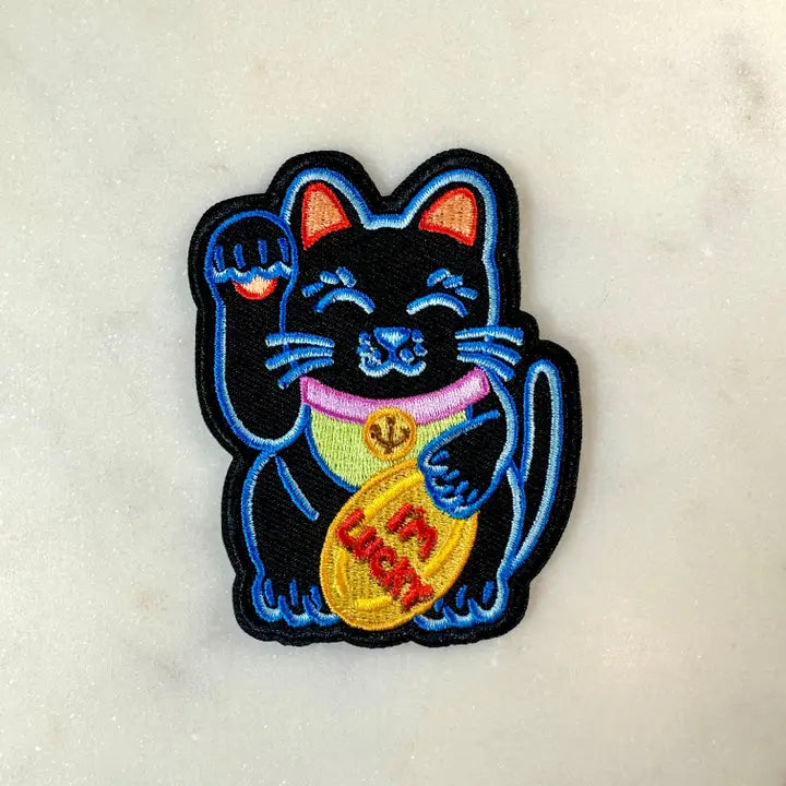 LUCKY CAT EMBROIDERED IRON ON PATCH