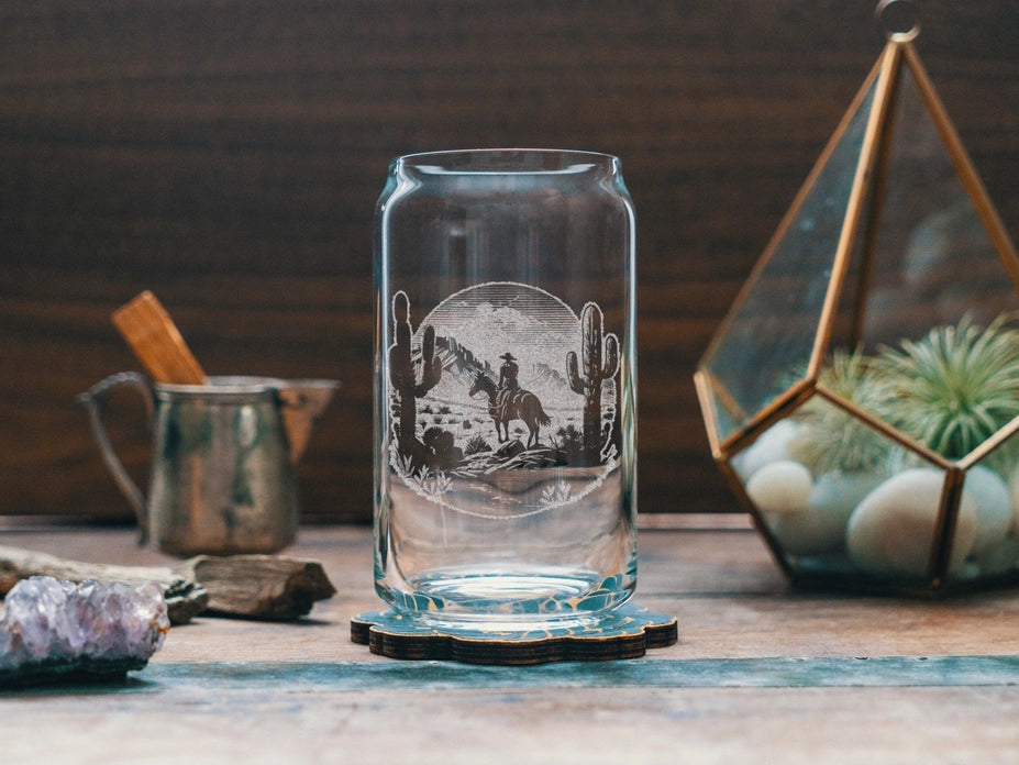 COWBOY ON THE RANGE BEER CAN GLASS