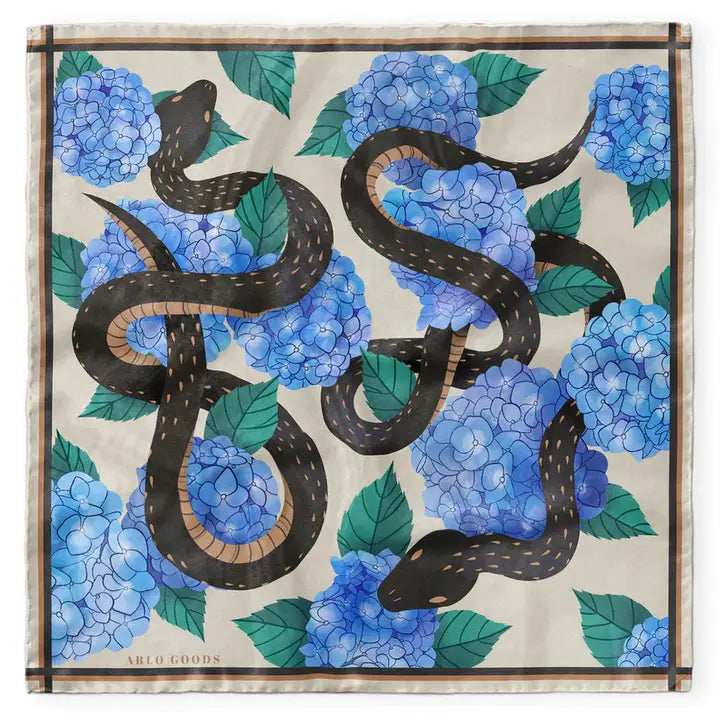 SNAKE AND HYDRANGEA SILK SCARF