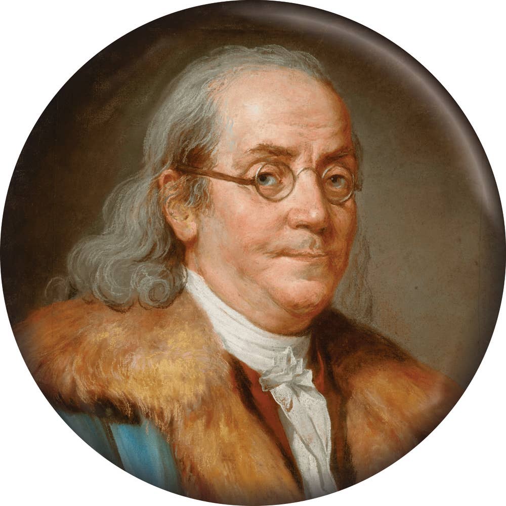 BENJAMIN FRANKLIN PORTRAIT PIN-ON BUTTON
