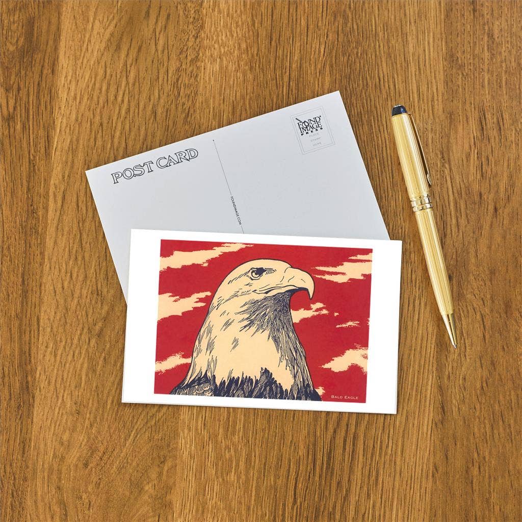 WOODCUT OF BALD EAGLE POSTCARD