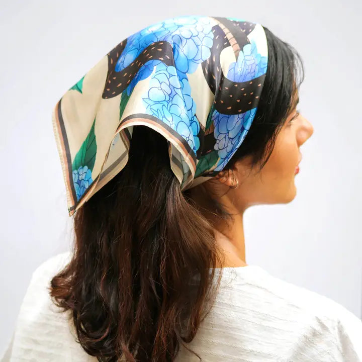 SNAKE AND HYDRANGEA SILK SCARF