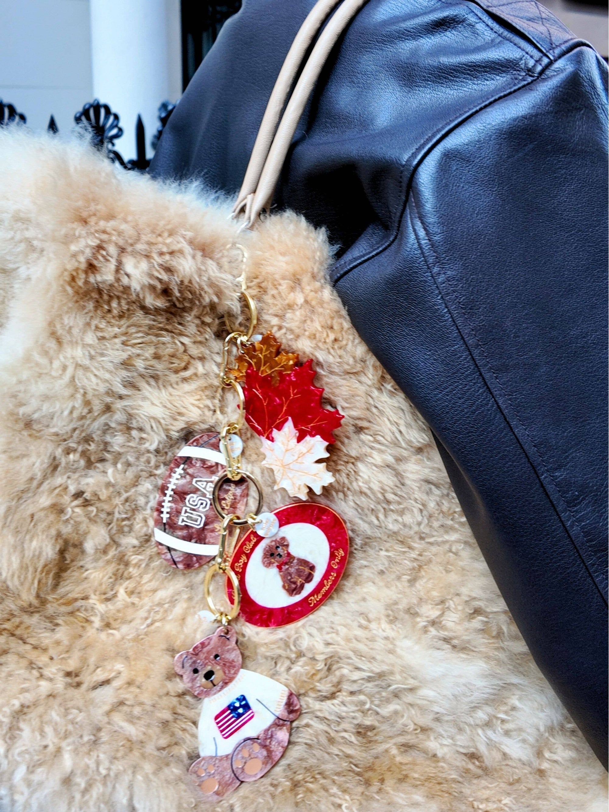 HAND-PAINTED VINTAGE FOOTBALL KEYCHAIN