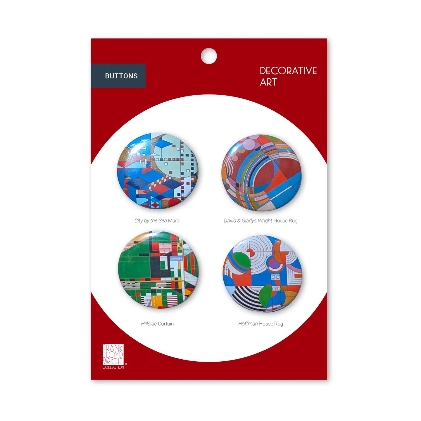 FRANK LLOYD WRIGHT DECORATIVE ART RUGS BUTTON SET OF 4