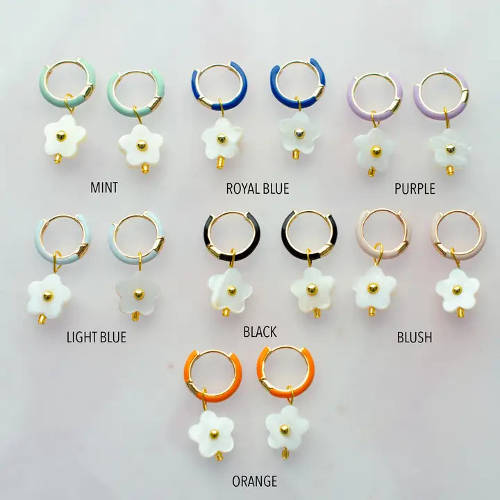 FLOWER ENAMEL HUGGIE HOOP EARRING