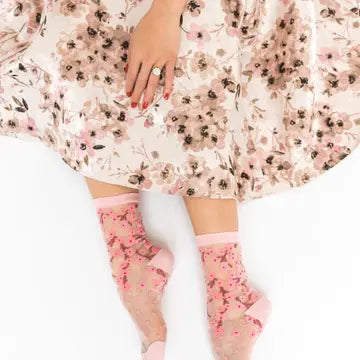 CHERRY BLOSSOM SHEER CREW SOCK
