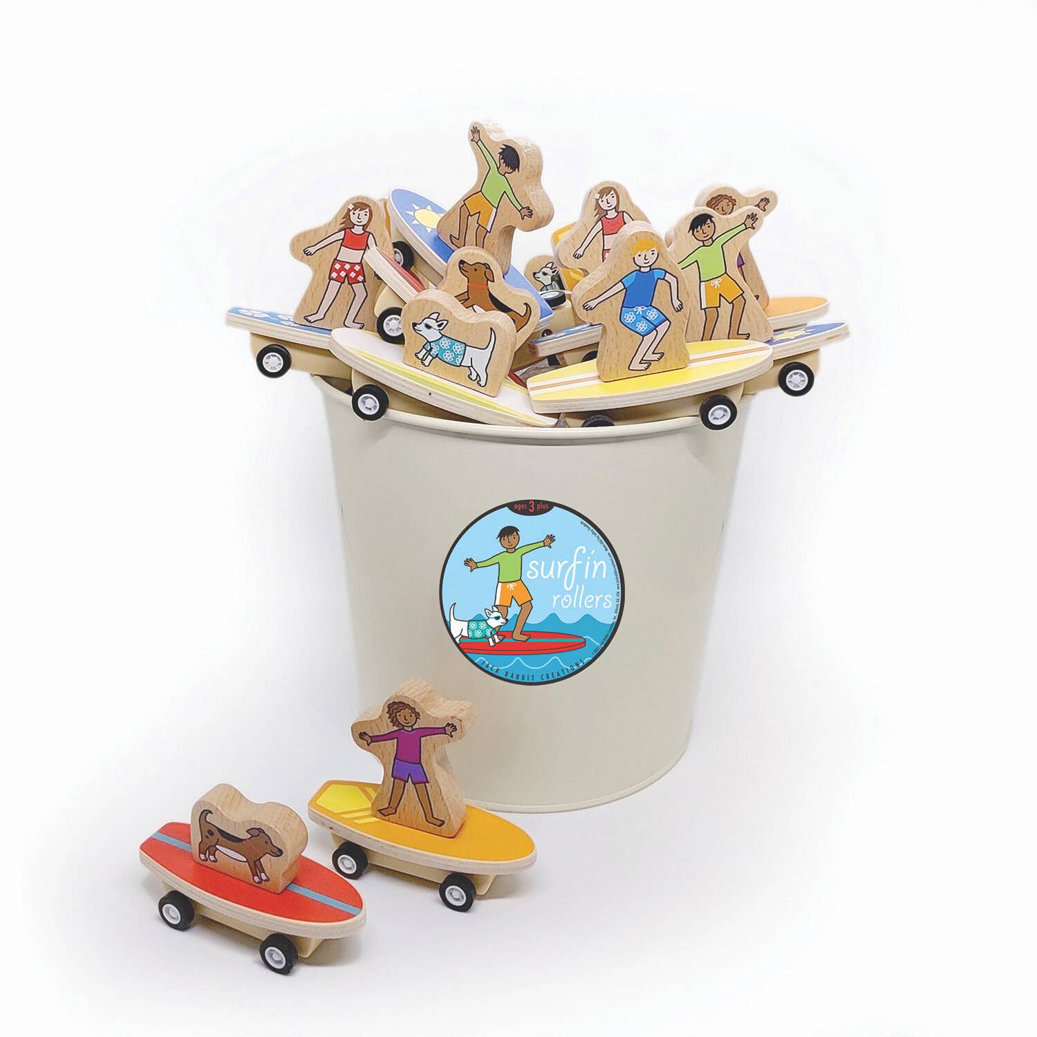 PULL BACK SURFER KIDS AND DOGS