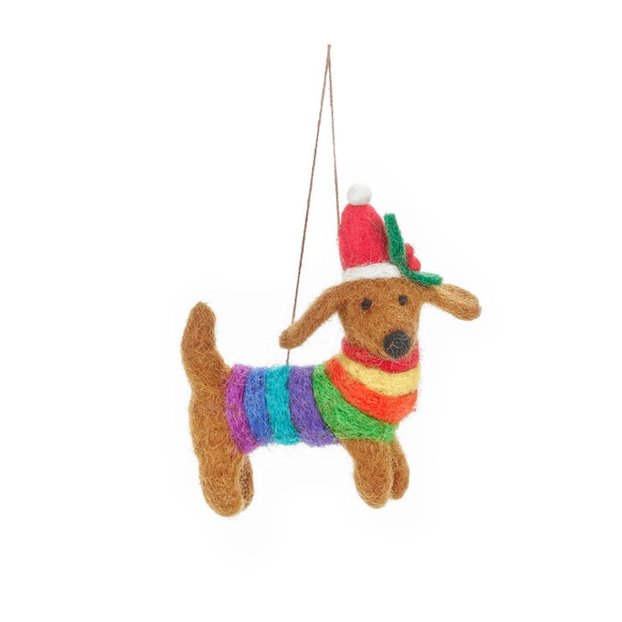 FESTIVE FELT RAINBOW DOG ORNAMENT