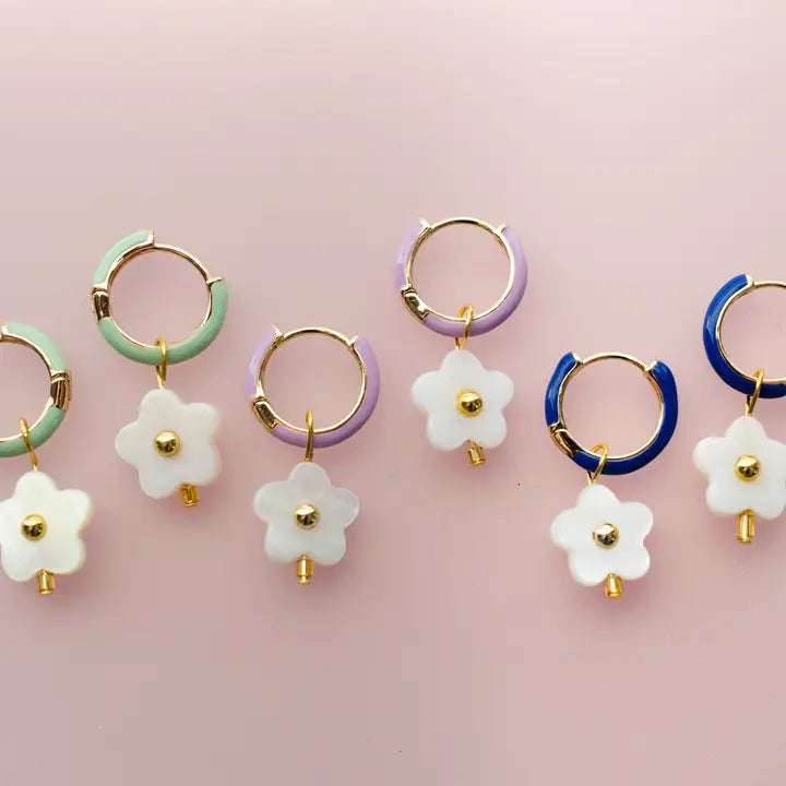 FLOWER ENAMEL HUGGIE HOOP EARRING