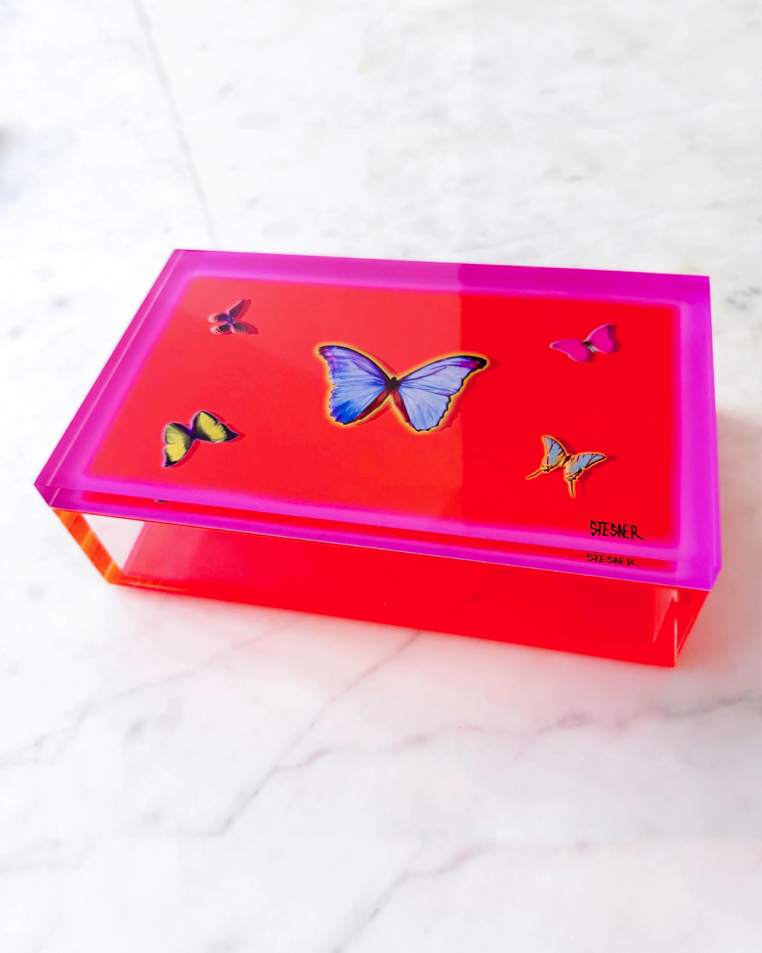NEON PINK & ORANGE BUTTERFLY KEEPSAKE BOX