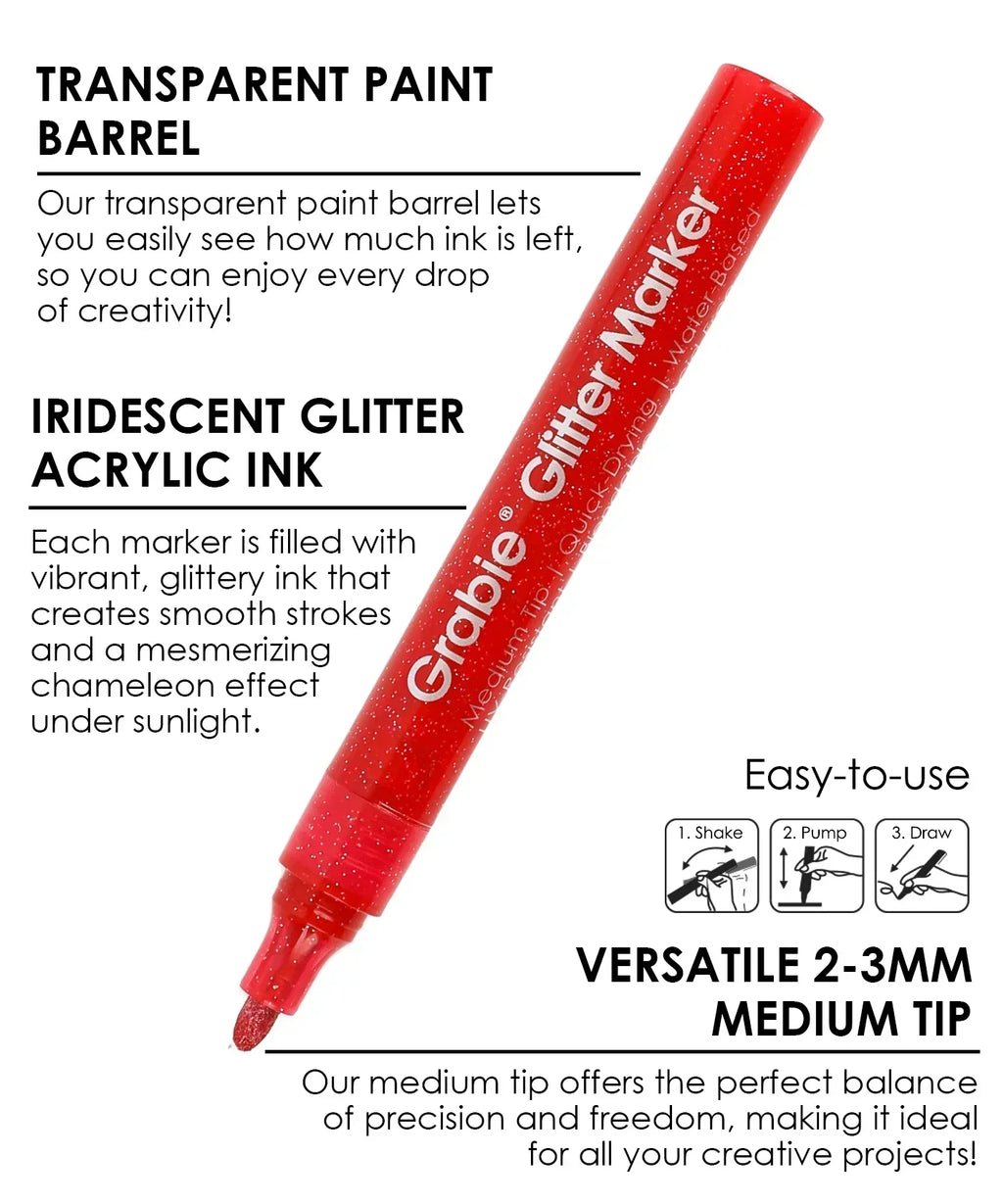 IRIDESCENT GLITTER ACRYLIC PAINT MARKER (SET OF 24)