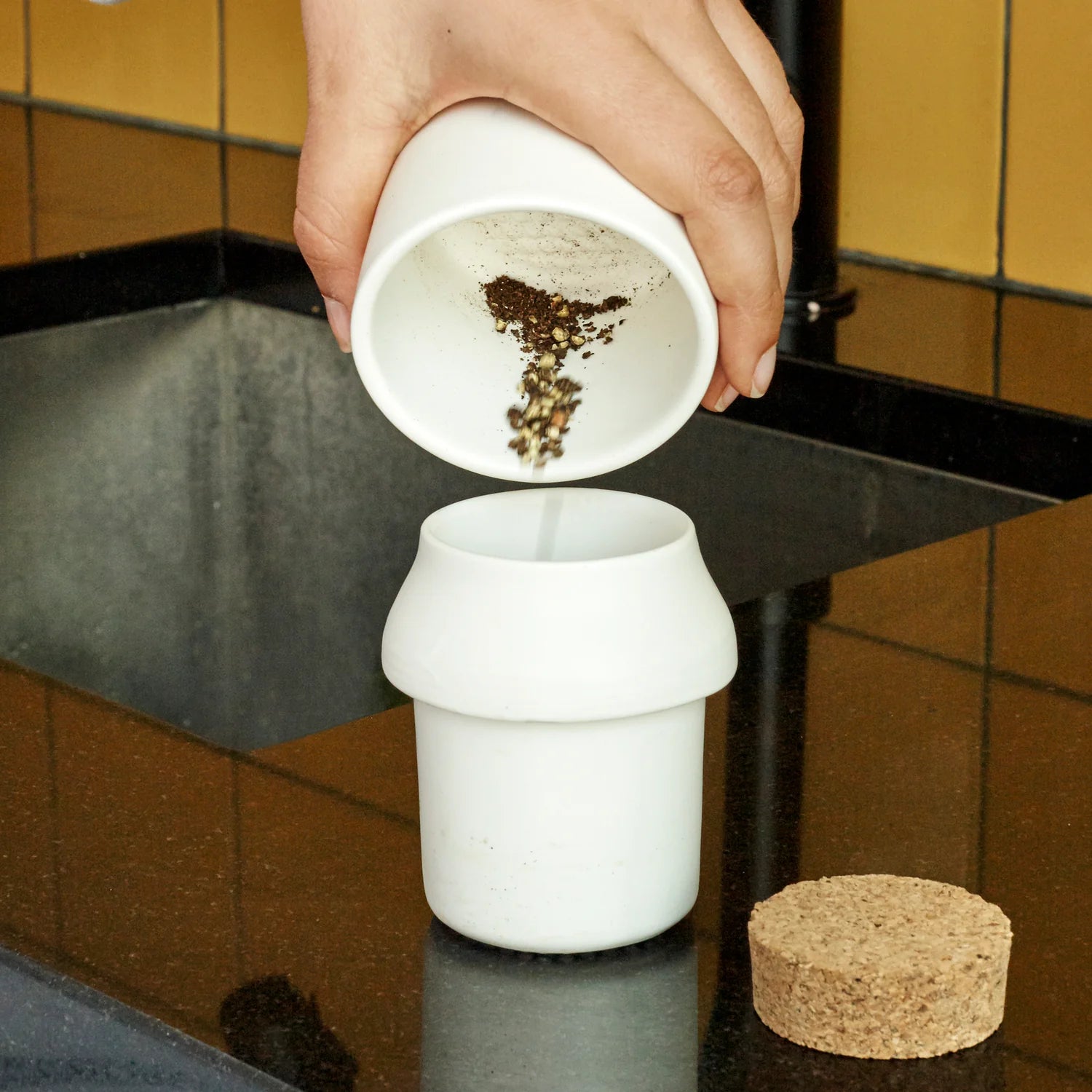 HERB GRINDER + LARGE WHITE JAR