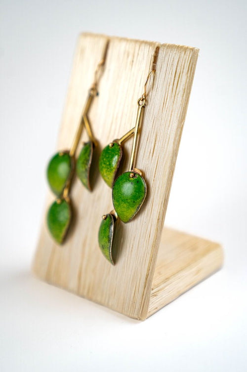 3-LEAVES ON A BRANCH EARRINGS BY JENNY WALKER