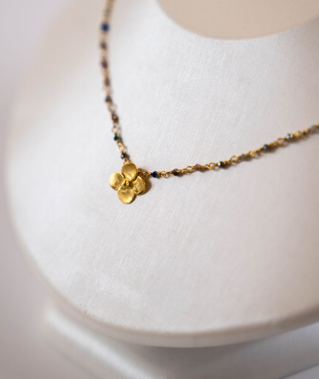 MULTI GEMSTONE CHAIN WITH FLOWER 18"