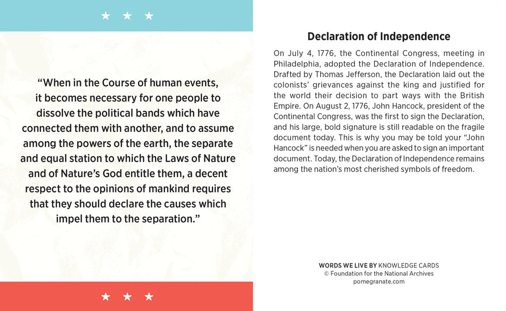 WORDS WE LIVE BY: AMERICAN HISTORICAL DOCUMENTS KNOWLEDGE CARDS