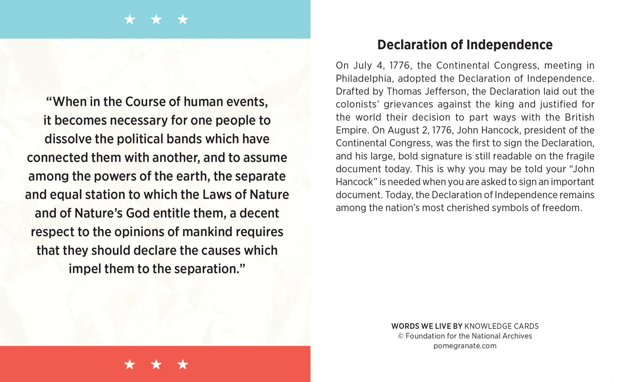WORDS WE LIVE BY: AMERICAN HISTORICAL DOCUMENTS KNOWLEDGE CARDS