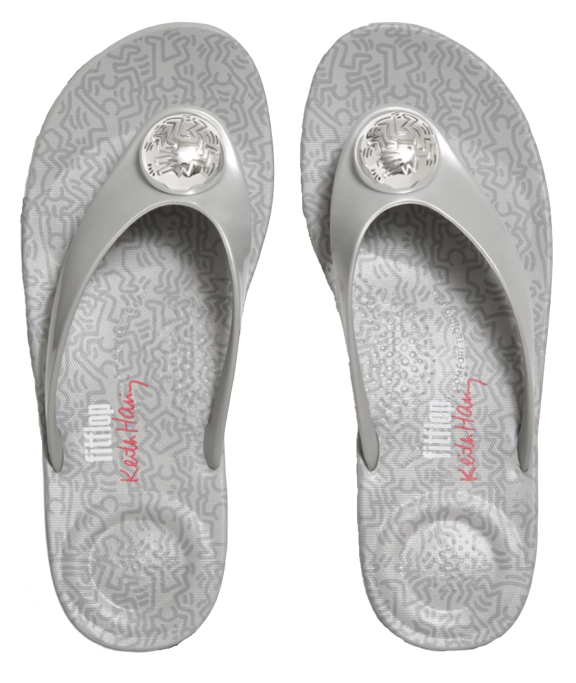 FITFLOP X KEITH HARING BUTTON FLIP FLOPS (METALLIC SILVER)