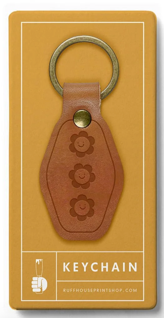 SMILING FLOWERS LEATHER KEYCHAIN