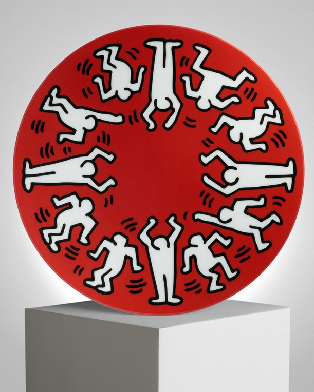 KEITH HARING "WHITE ON RED" PORCELAIN PLATE