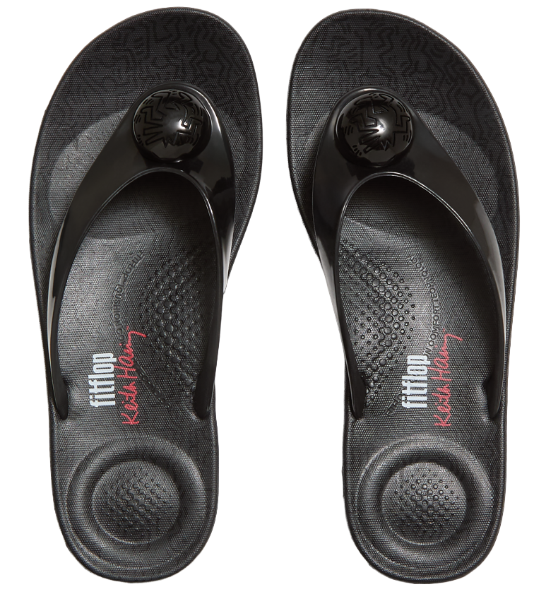 FITFLOP X KEITH HARING BUTTON FLIP FLOPS (BLACK)