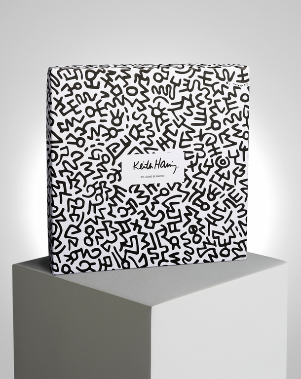 KEITH HARING "WHITE ON RED" PORCELAIN PLATE