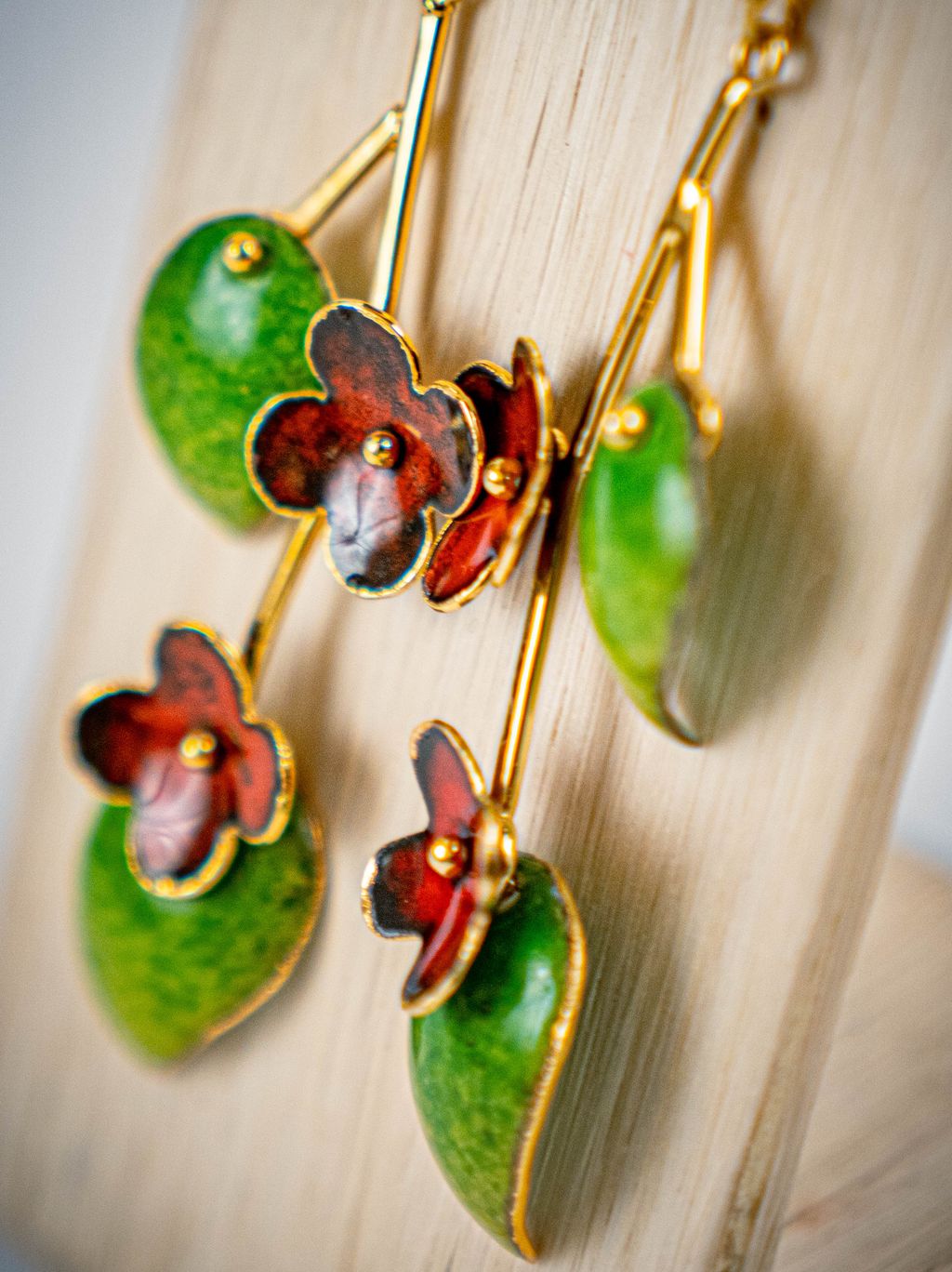 TWO LEAVES TWO FLOWERS EARRINGS BY JENNY WALKER