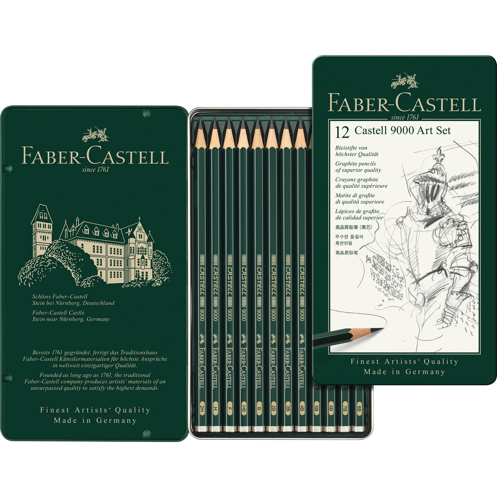 CASTELL 9000 GRAPHITE PENCILS, ART SET - TIN OF 12