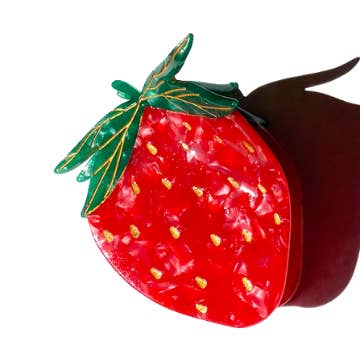 HAND-PAINTED STRAWBERRY CLAW HAIR CLIP
