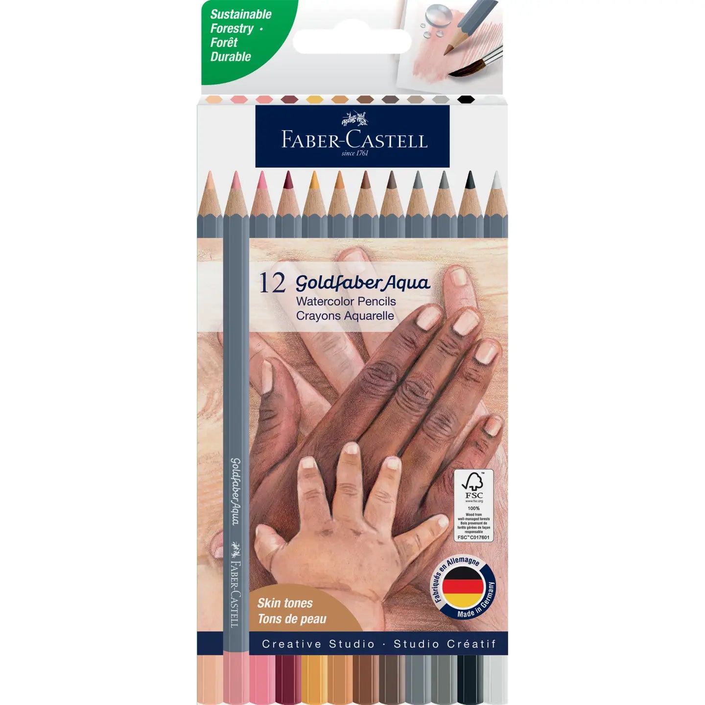 AQUA WATERCOLOR PENCILS, BOX OF 12 SKIN TONES