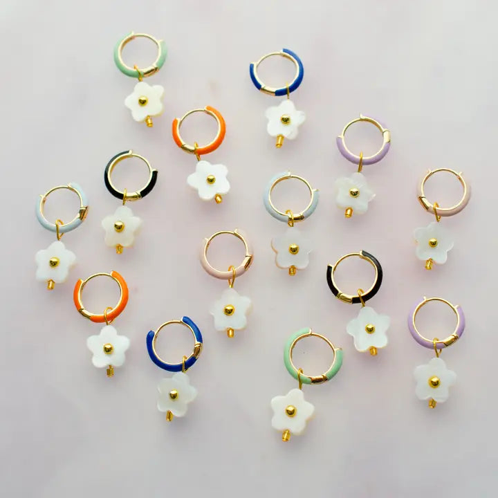 FLOWER ENAMEL HUGGIE HOOP EARRING