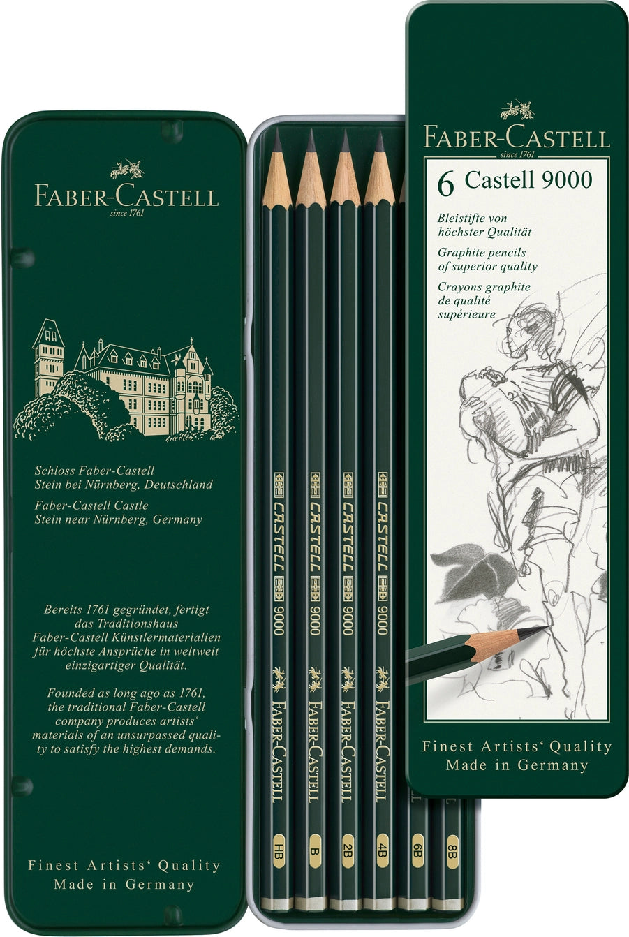 CASTELL 9000 GRAPHITE PENCILS, ART SET - TIN OF 6