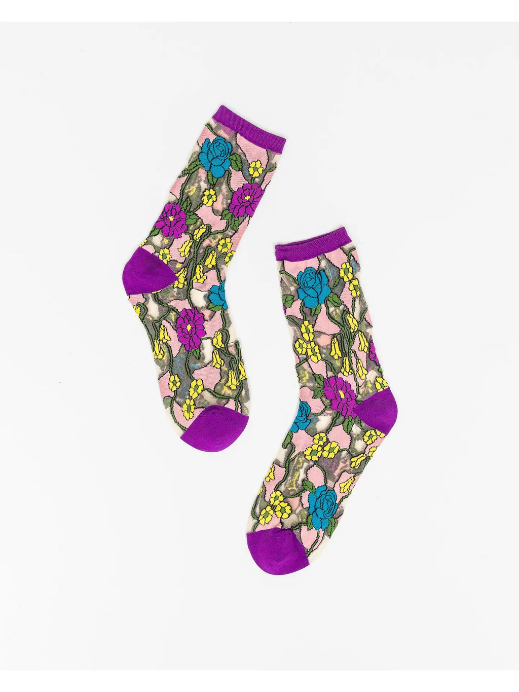 STAIN GLASS FLORAL SHEER CREW SOCK