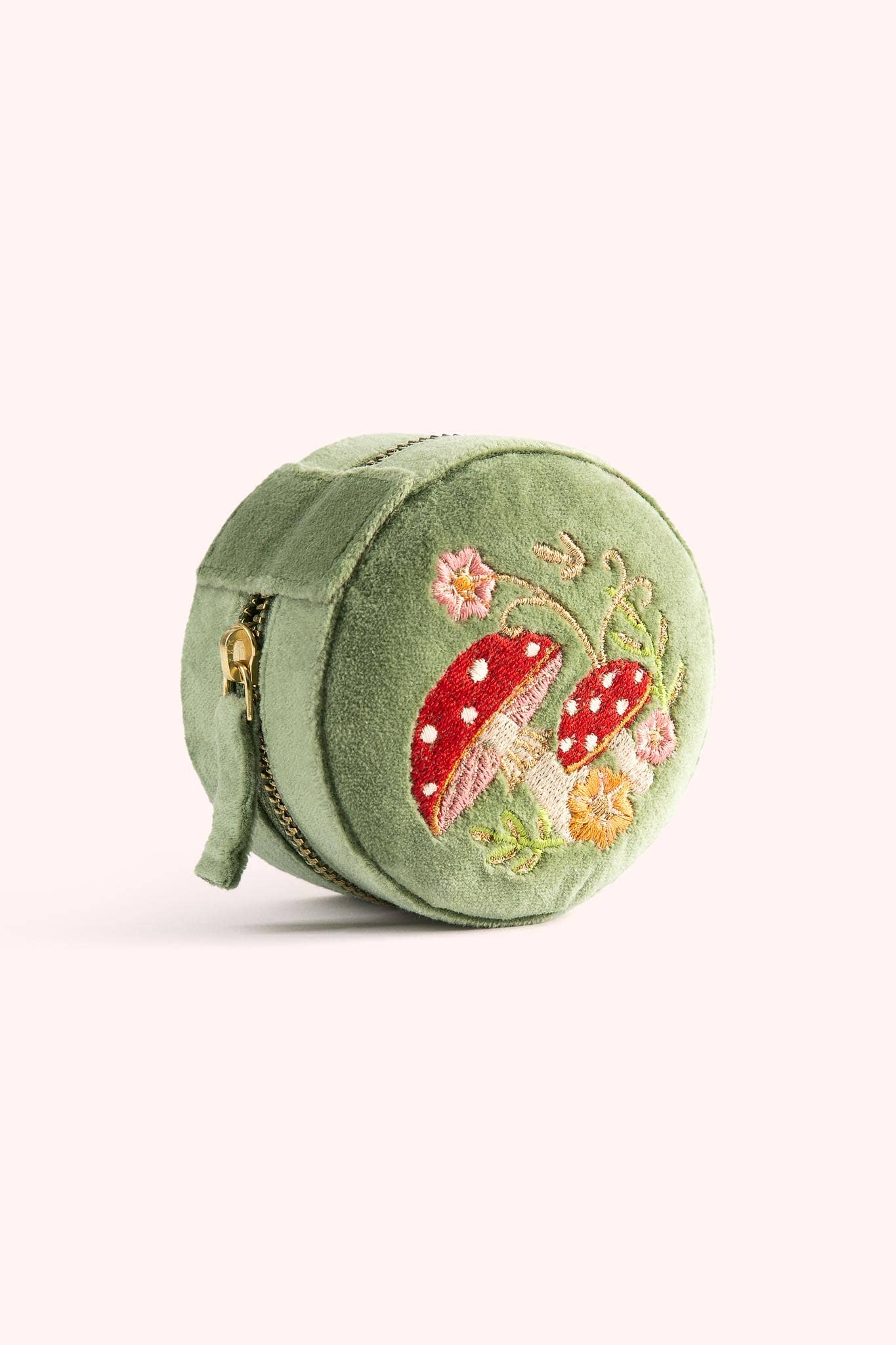 ROUND VELVET JEWELRY BOX- TOADSTOOLS