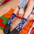BOLD BLUE FLORAL SHEER CREW SOCK