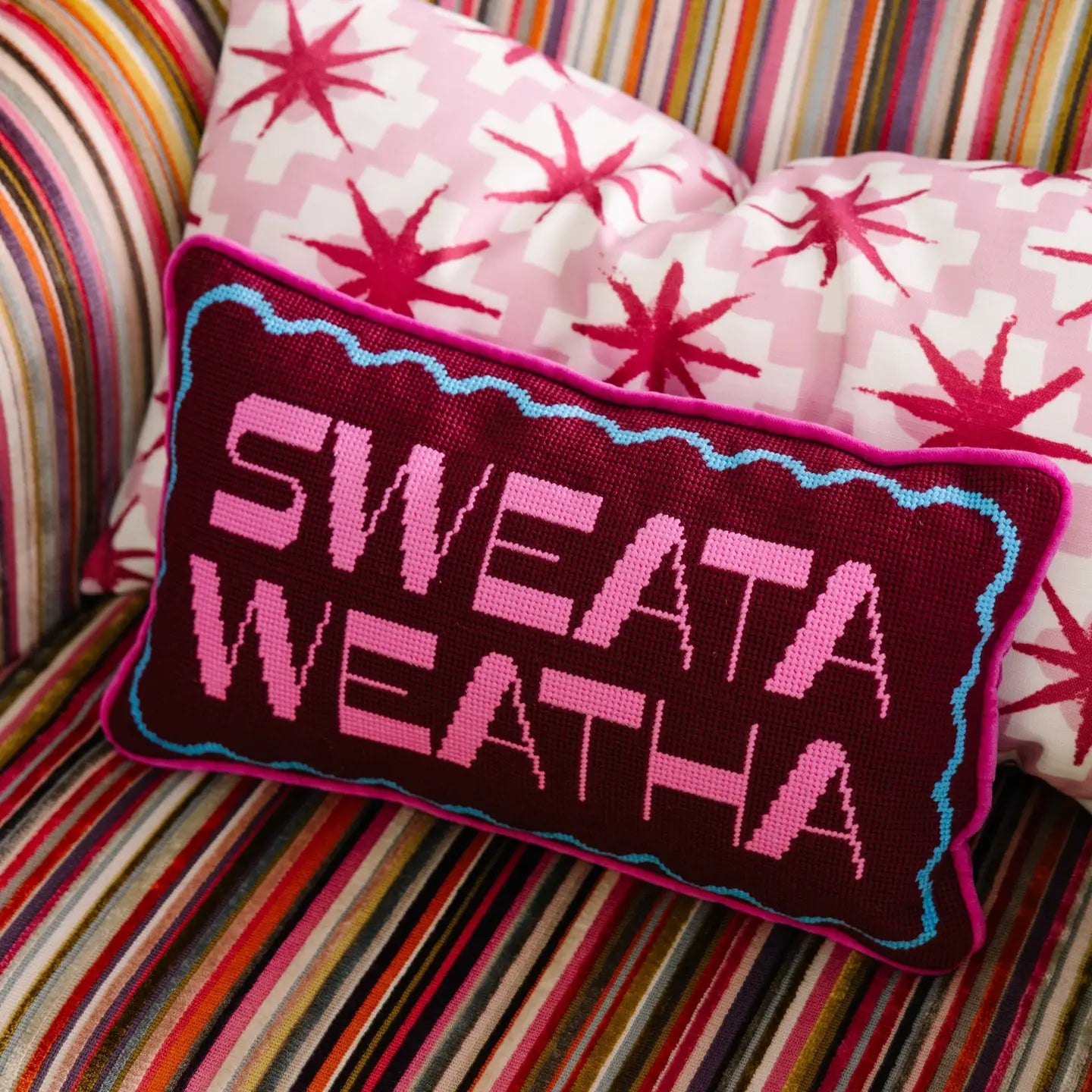 SWEATA WEATHA NEEDLEPOINT PILLOW