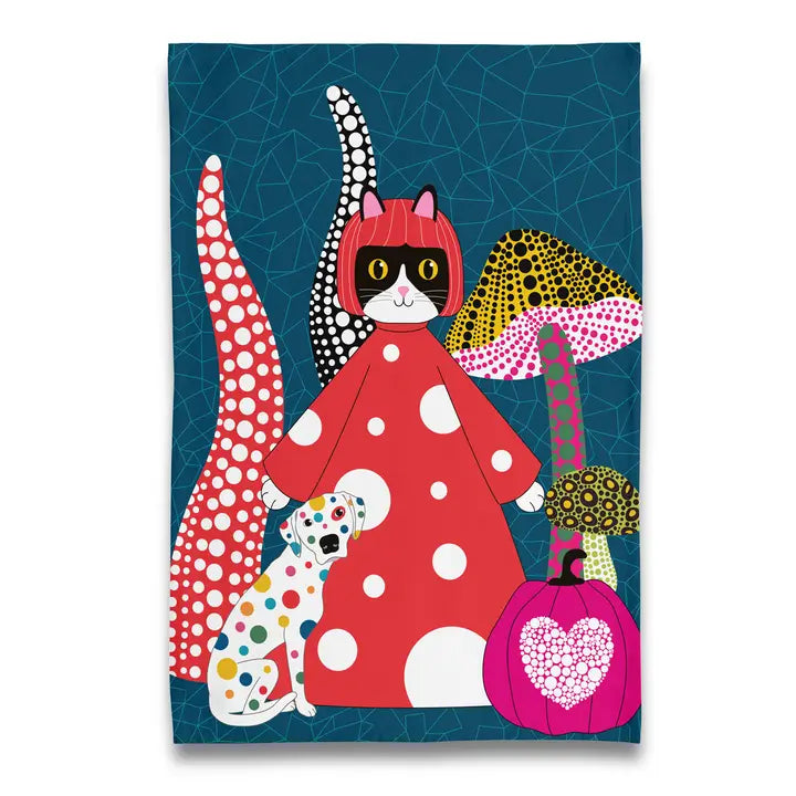 MUSEUM COLLECTION YAYOI KUSAMA KUSAMEOW CAT AND DOG TEA TOWEL