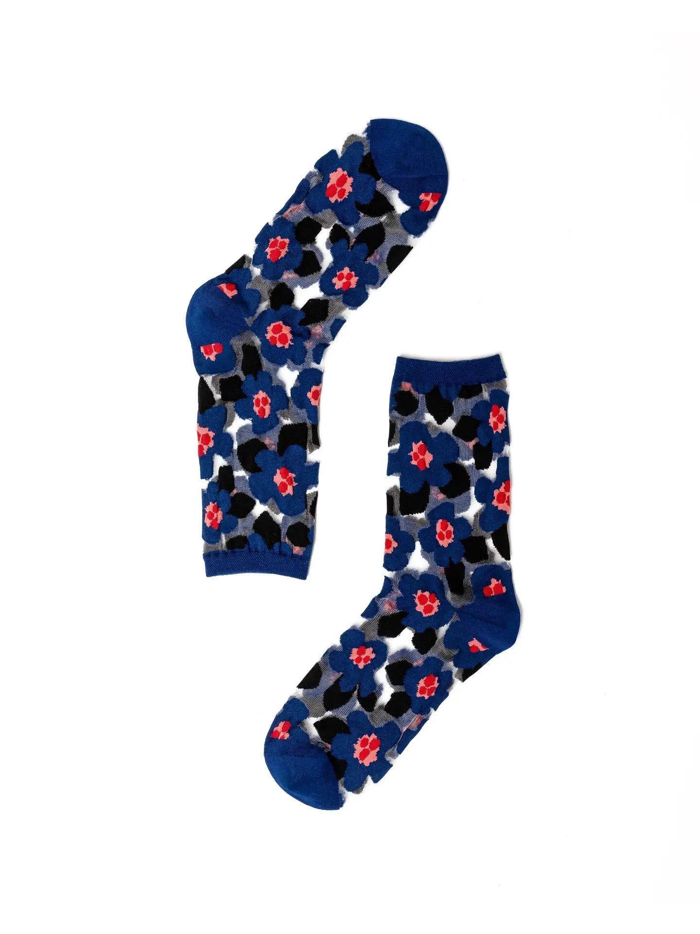 BOLD BLUE FLORAL SHEER CREW SOCK