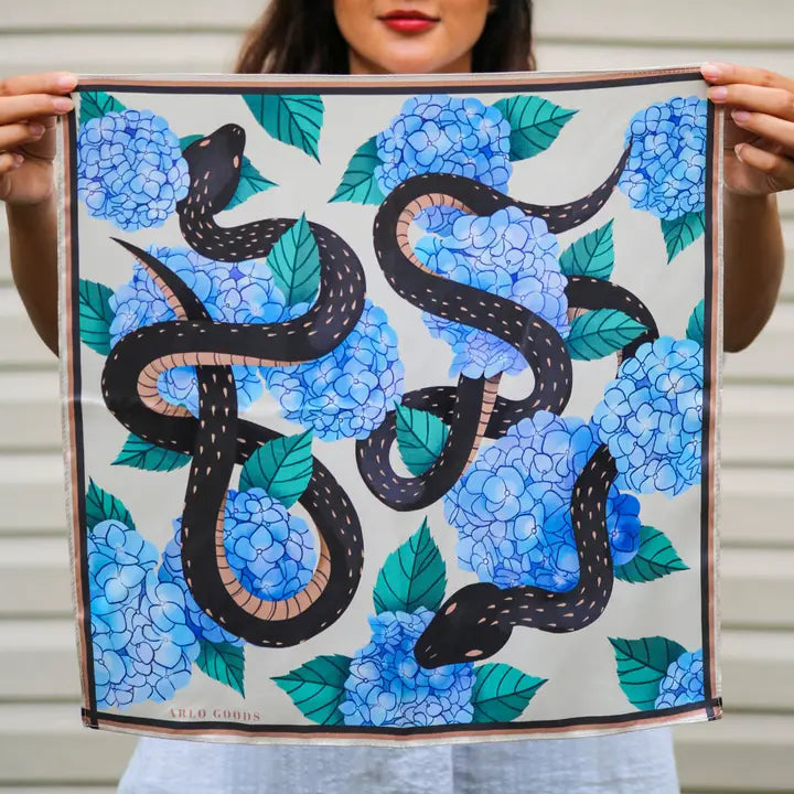 SNAKE AND HYDRANGEA SILK SCARF