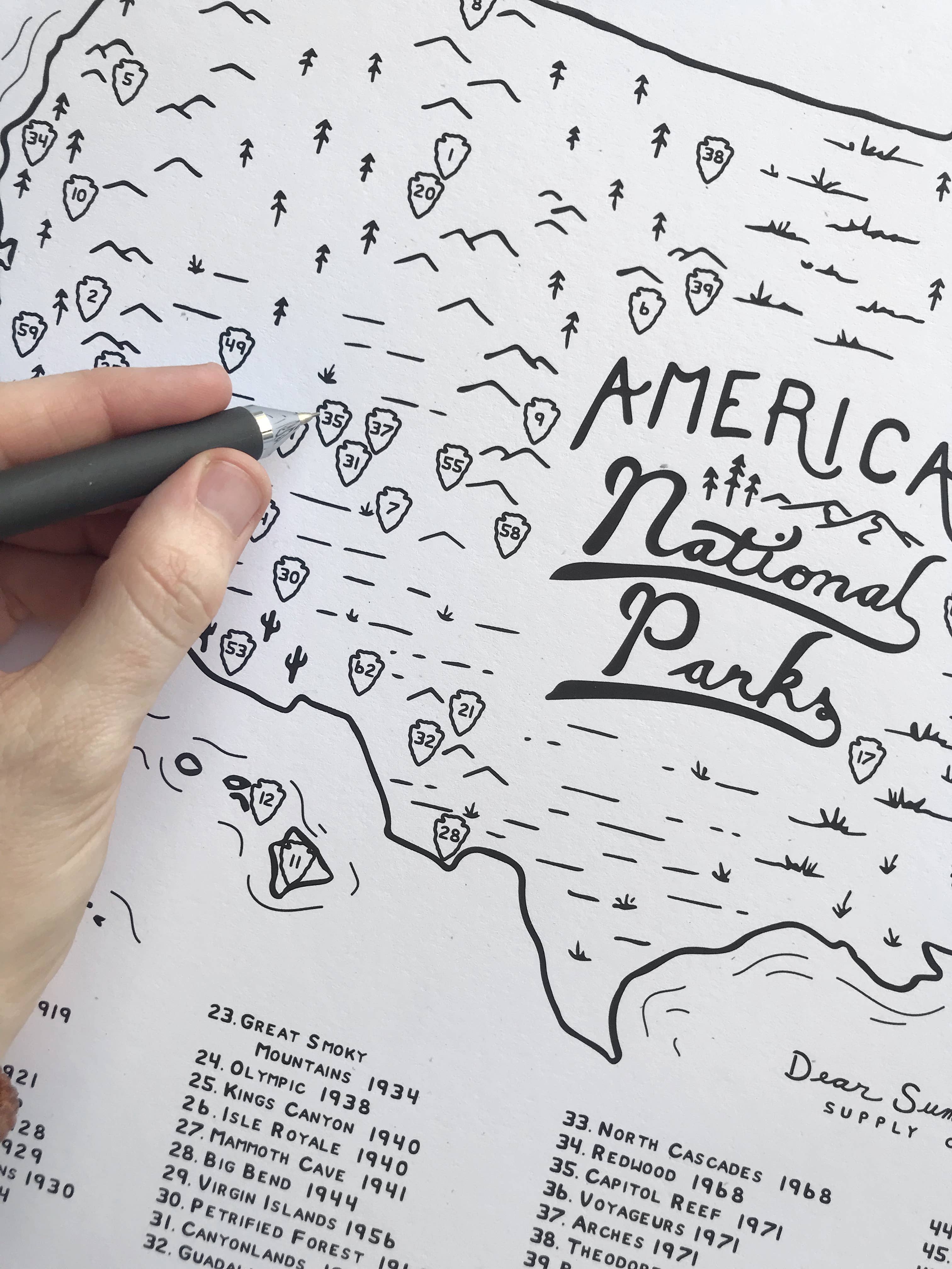 NATIONAL PARKS CHECKLIST MAP
