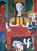 FAMILY AND PINK TABLE POSTCARD
