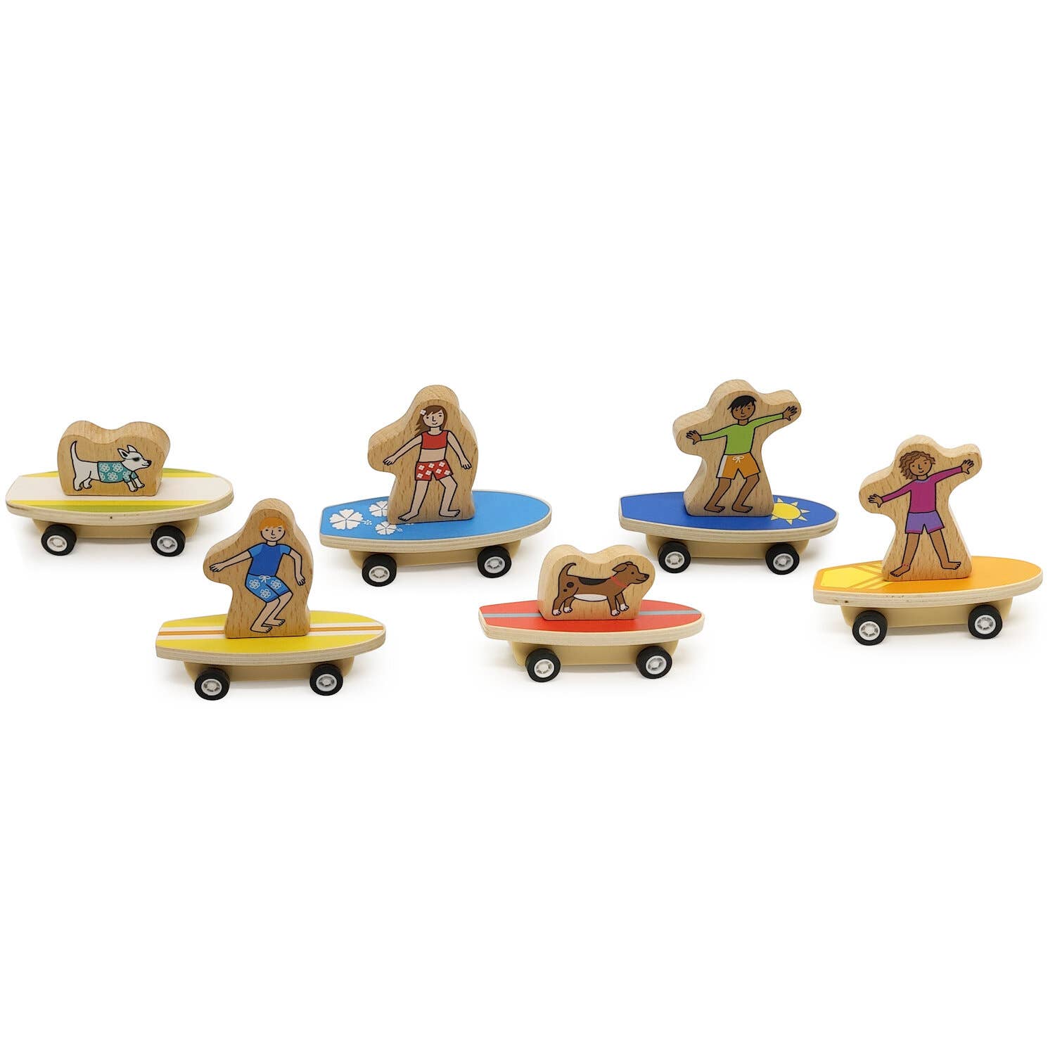 PULL BACK SURFER KIDS AND DOGS