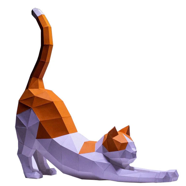 3D STRETCHING CAT PAPERCRAFT ORIGAMI MODEL