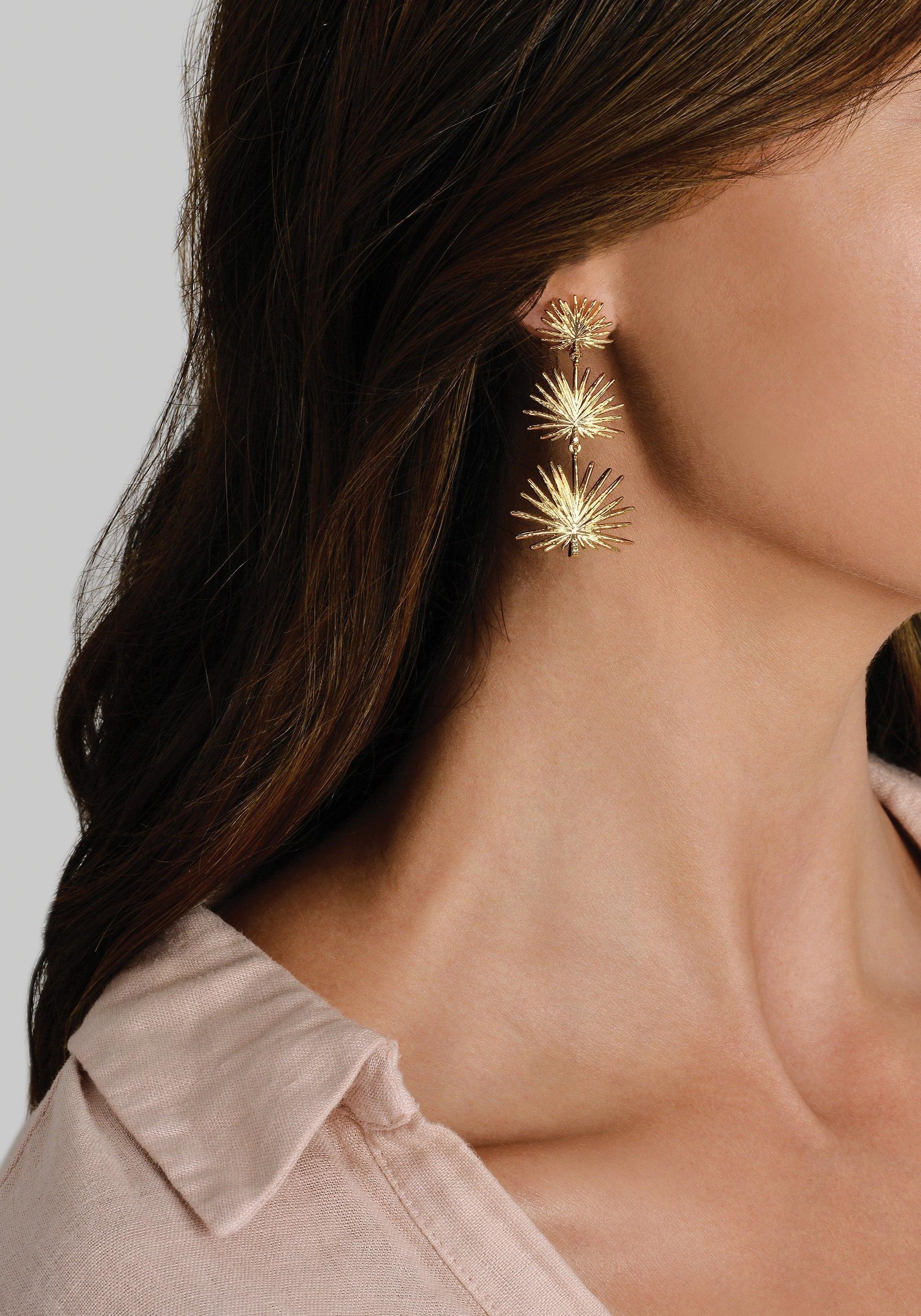 AA SMALL TRIPLE FAN PALM DANGLE EARRINGS